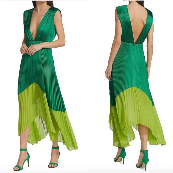 AMUR Dresses & Skirts - AMUR Amelia Pleated Satin Midi Dress In Jade Green Size 12 New